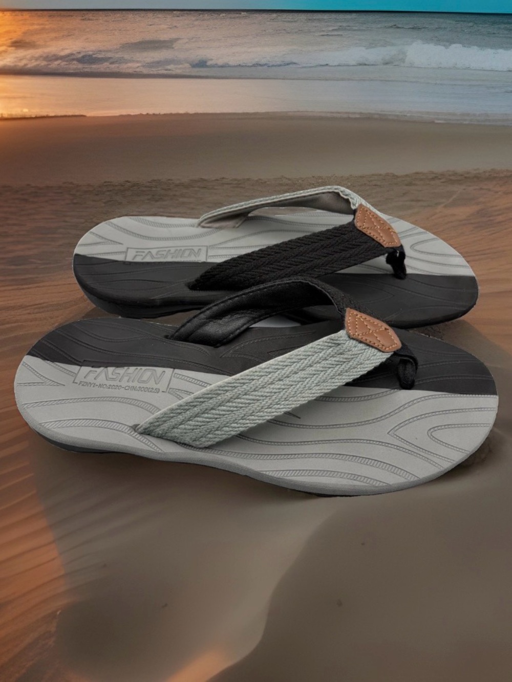 Mens Flip Flops Sandals Size 12 Gray Black Casual Thong Slides